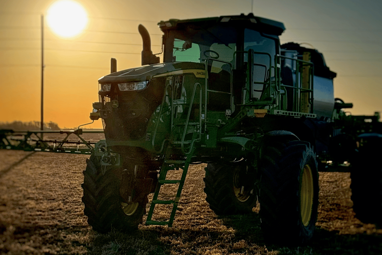 tractor at sunset